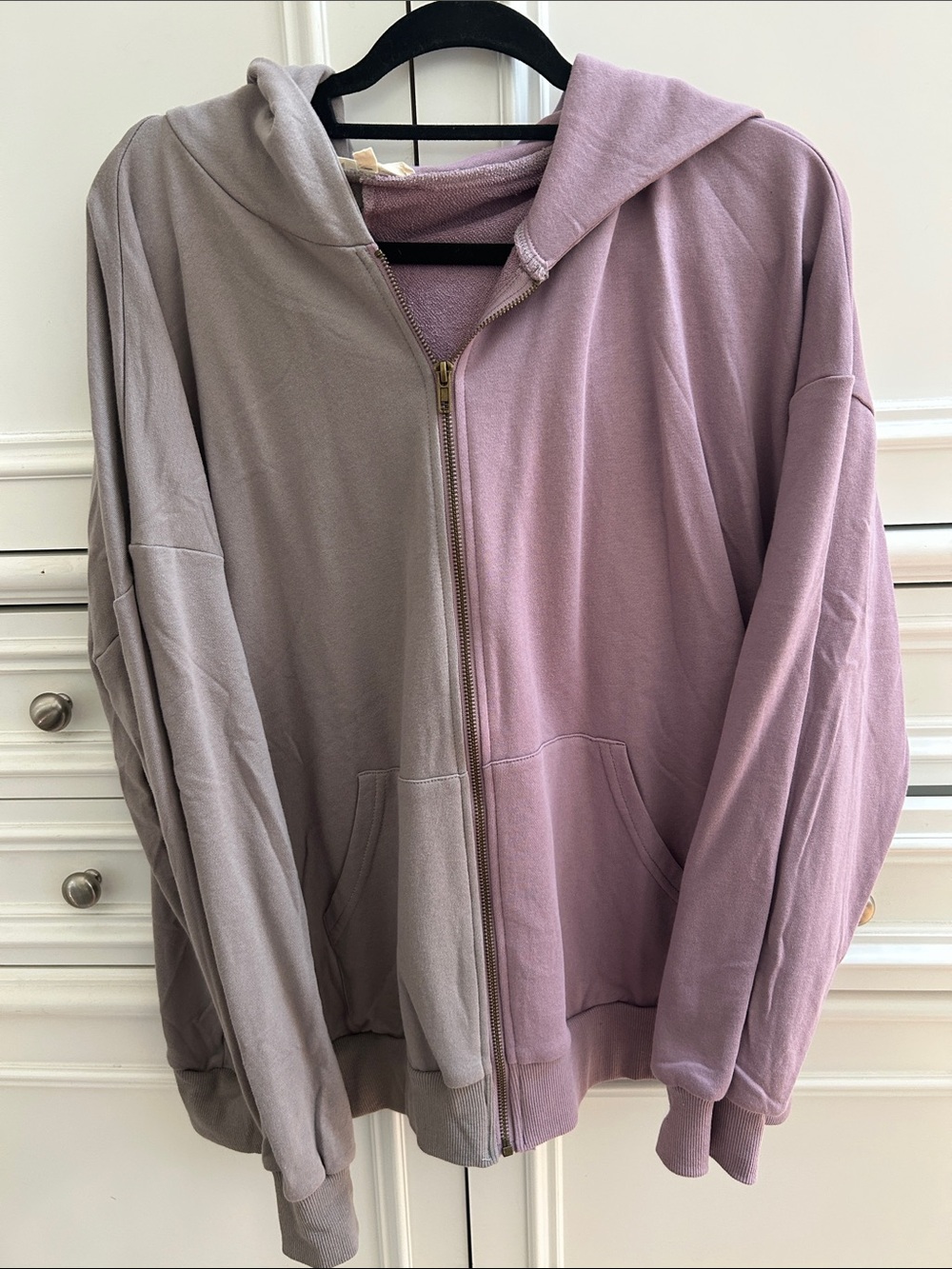 NWOT Easel Zip-Front Two-Tone Hooded Jacket - Lavender & Taupe